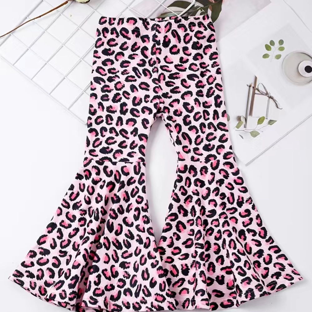 Girls pink leopard bell bottoms